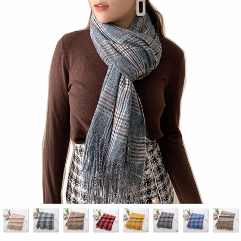 Tassel Plaid Pattern Imitation Cashmere Scarf
