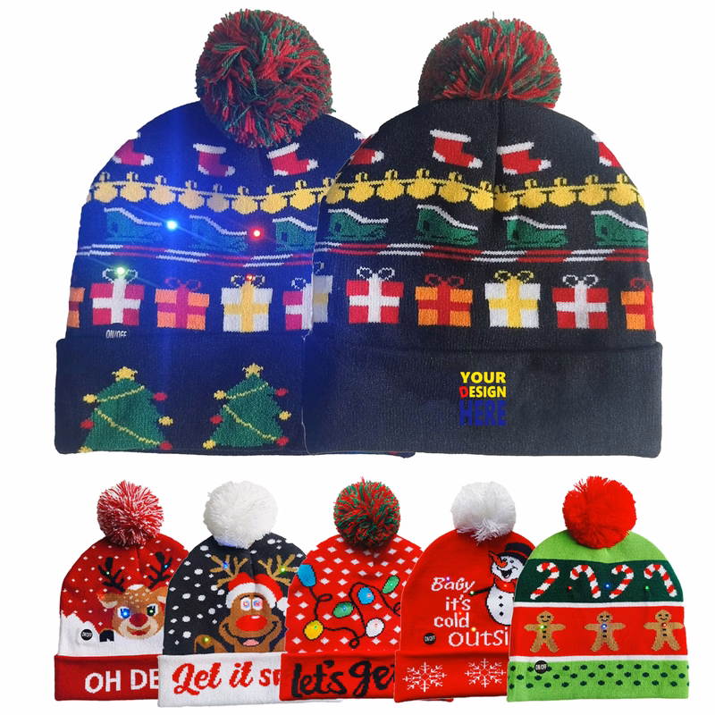 Xmas LED Sweater Hat Winter Christmas Beanie Knitted