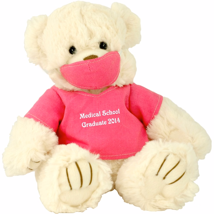 9" Pink Scrub Bear with one color imprint