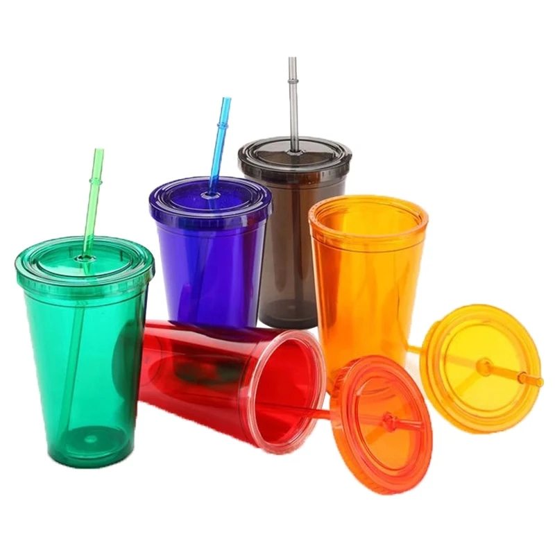 16 Oz. Acrylic Double Wall Drink Cup with Straw 1