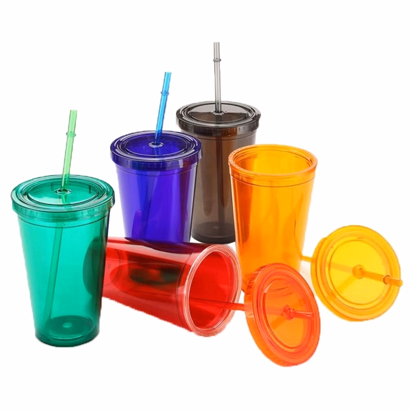 16 Oz. Acrylic Double Wall Drink Cup with Straw