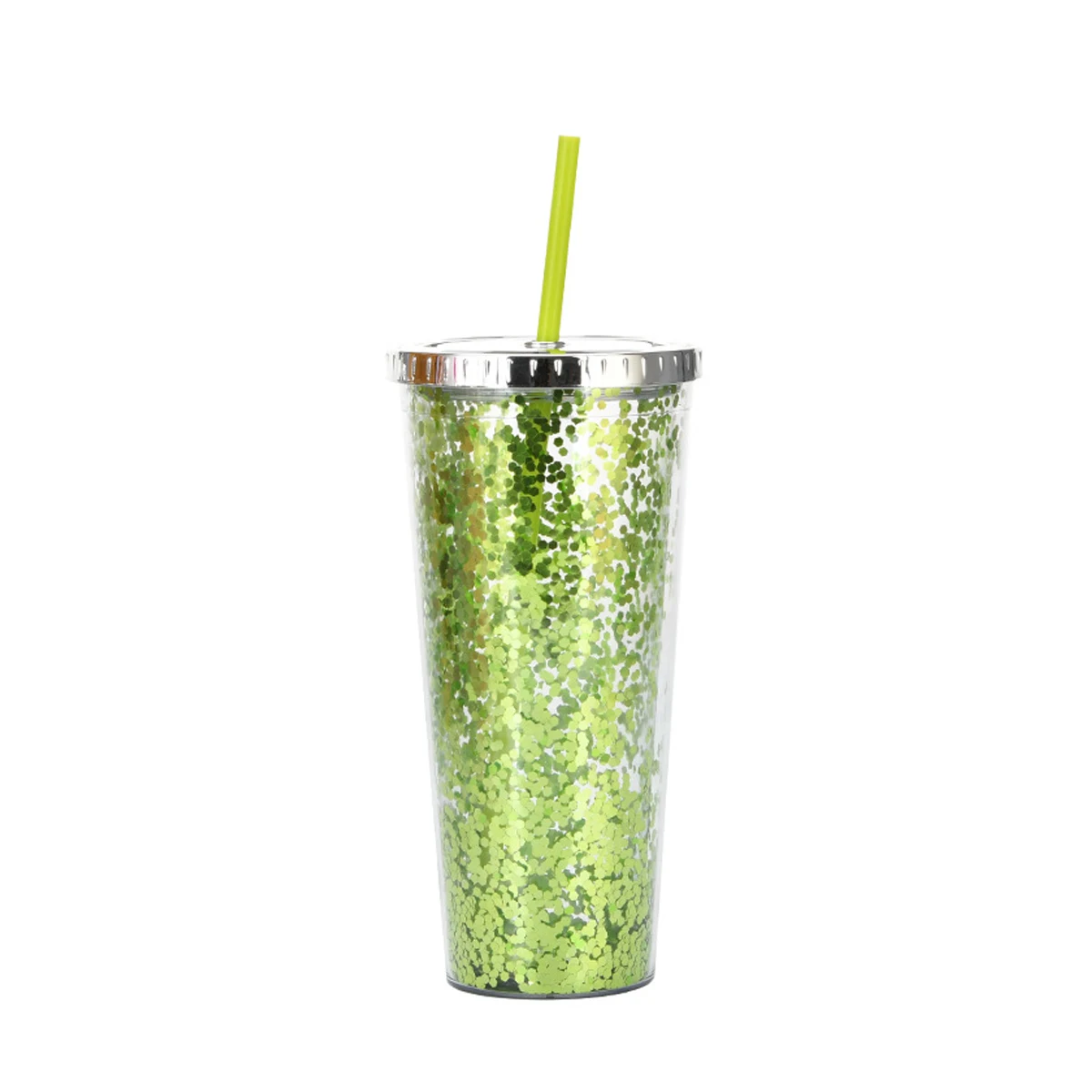 24oz Double Wall Plastic Glitter Tumbler With Lid Straw 1