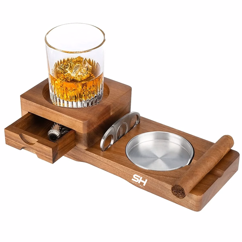 Cigar Ashtray Coasters Whiskey Glass Tray
