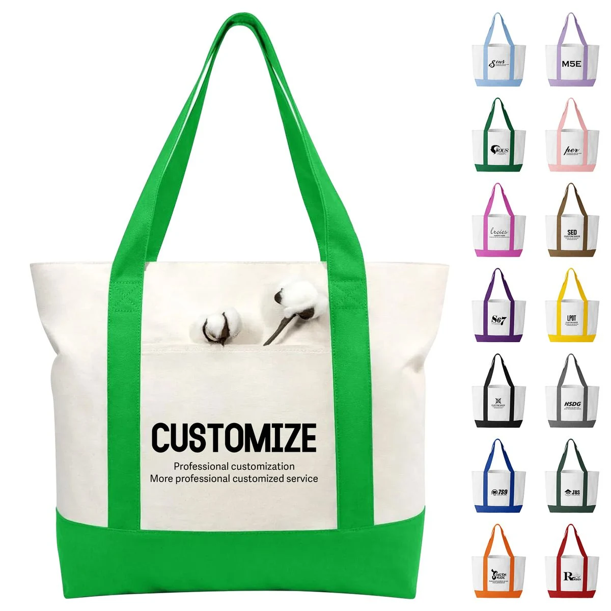 Patchwork Canvas Tote Bag with External Pocket, custom tote bag with logo imprint 1