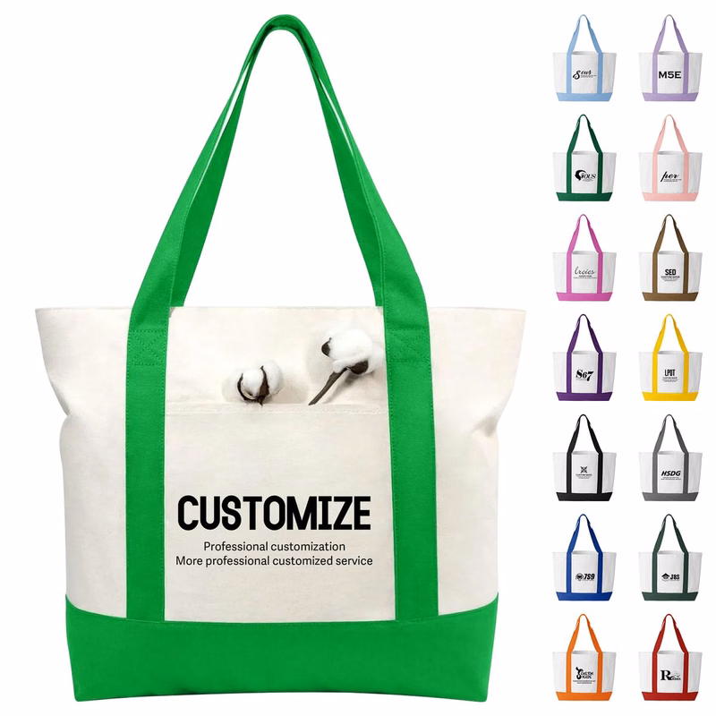 Patchwork Canvas Tote Bag with External Pocket
