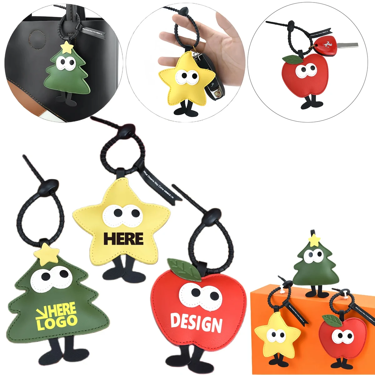 Cartoon Keychain PU Leather Ornament Gift 1