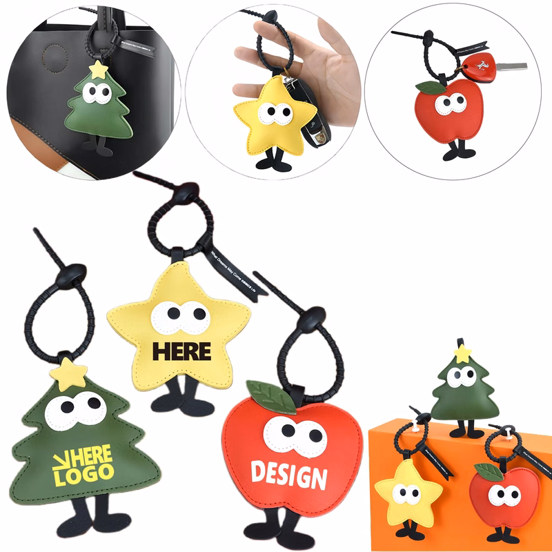 Cartoon Keychain PU Leather Ornament Gift