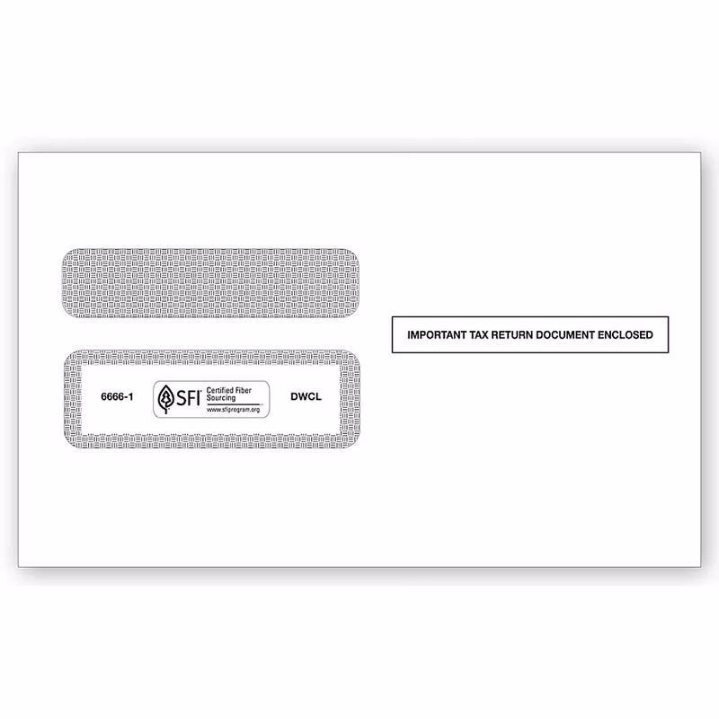 Envelopes, Double-Window, Gummed for W-2 Forms - 25/Pk