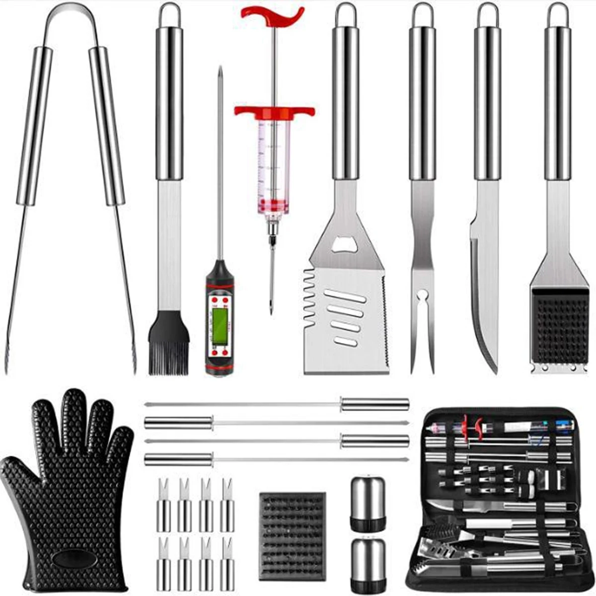 25Pcs Enlarged Handle Stainless Steel Grill Tools Set 1