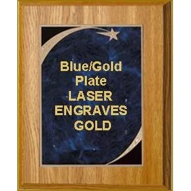 7" x 9" Oak Finish Plaque with a Blue Victory Star Marble Plate 1