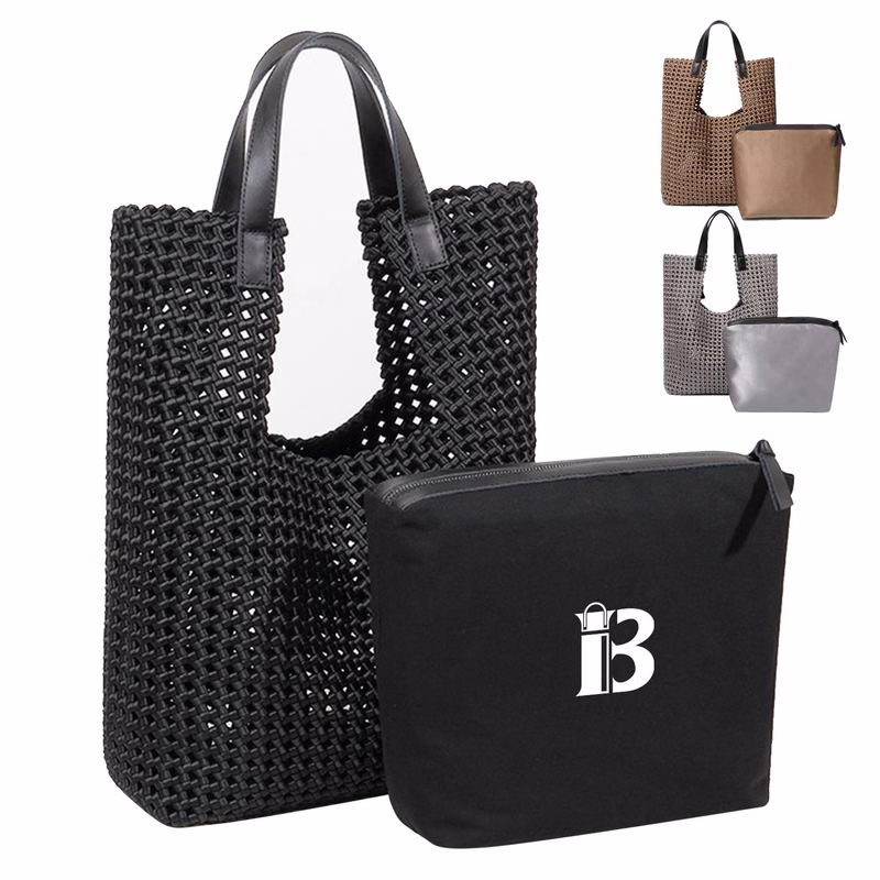 Nylon Vintage handmade large capacity openwork woven bag