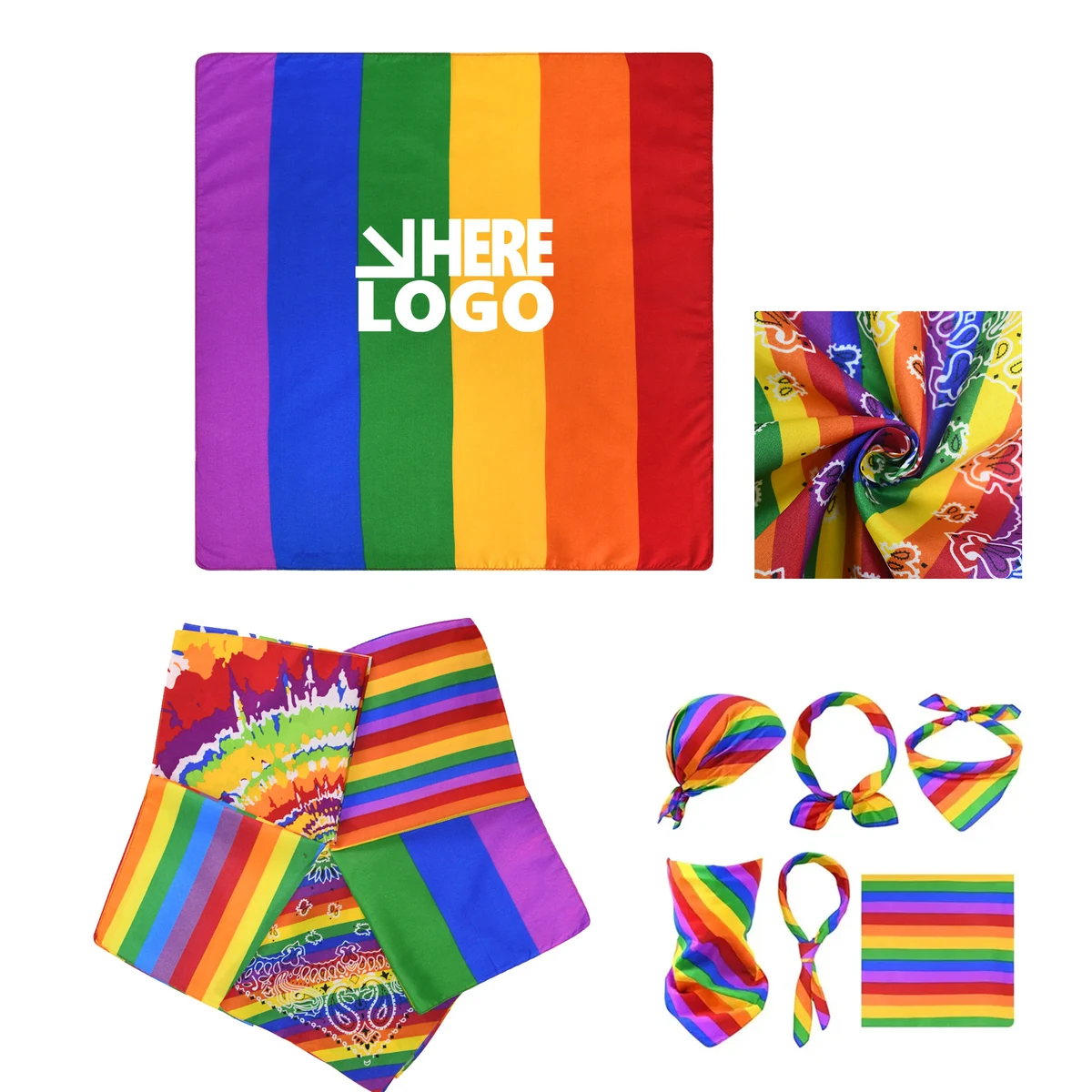 Rainbow Scarf Square Pride Day Bandana 21" 1