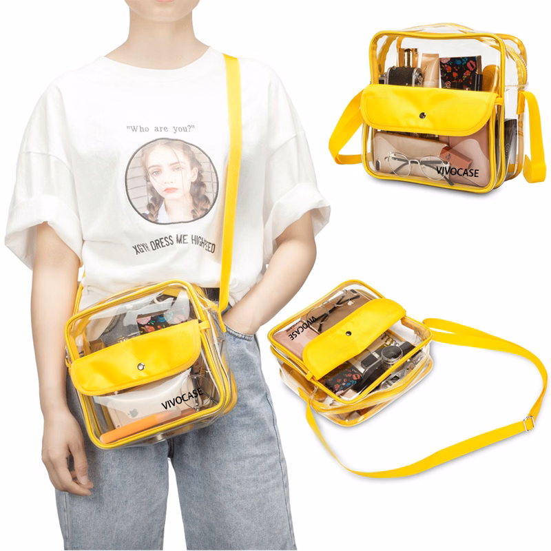 PVC Clear Square Zipper Tote Bag with Handles for Women