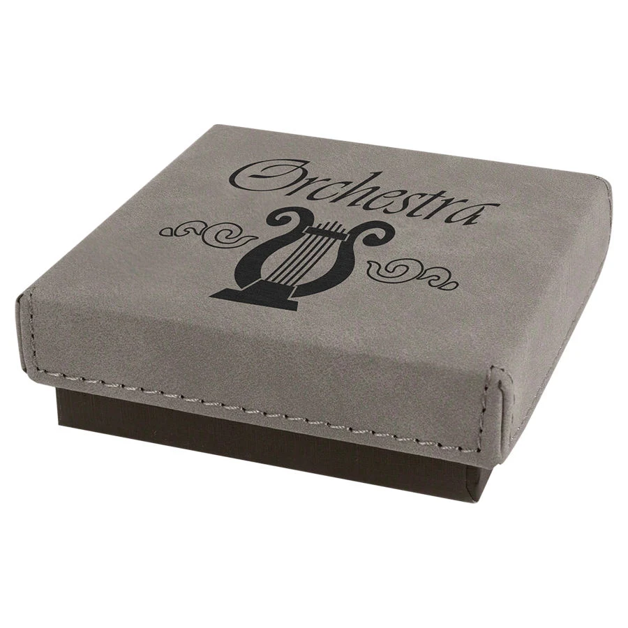 3 1/2" x 3 1/2" Gray Medal Box with Leatherette Lid 1