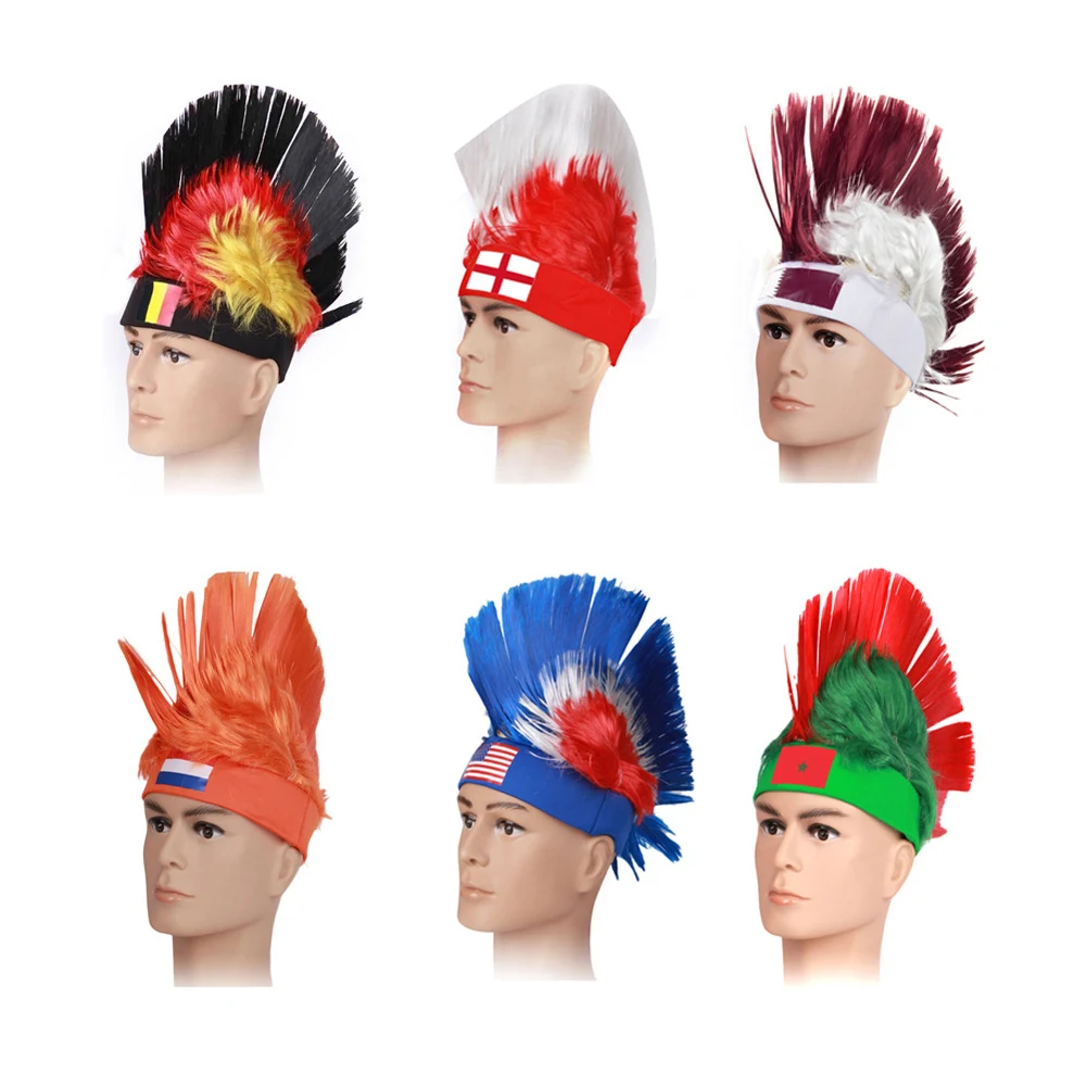 Qatar World Cup National Flag Football Fans Mohican Hairstyle Wig 1