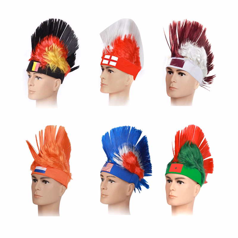 Qatar World Cup National Flag Football Fans Mohican Hairstyle Wig