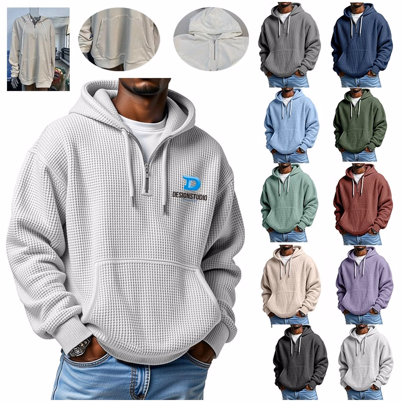 Mens Long Sleeve Shirts Waffle Hoodie Sweatshirt