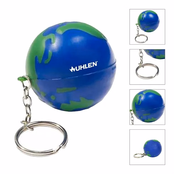 Custom Earth Shaped Foam Stress Reliever Keychain — 1.6 Inch Eco Activist Merch