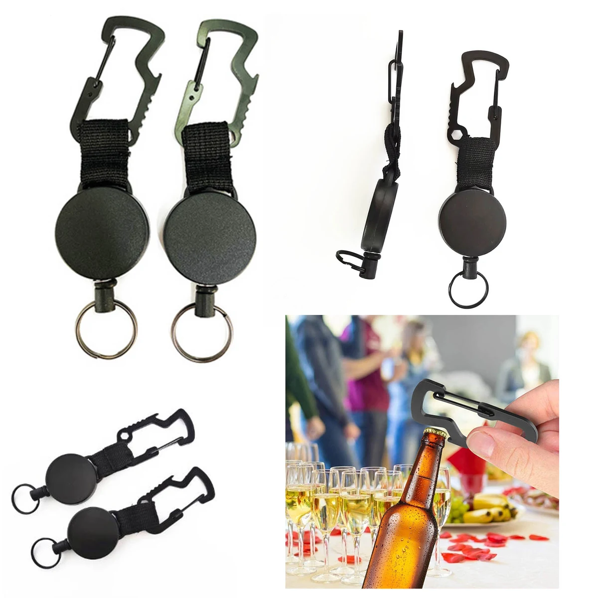 Plastic Bottle Opener Carabiner Retractable Keychain 1