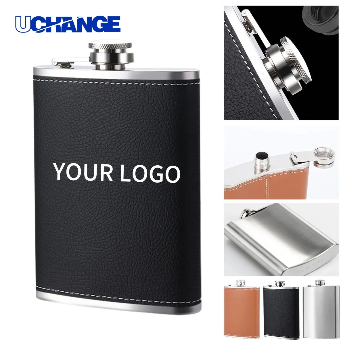 Pocket Flask Bottle with Leather Wrap Finish 1