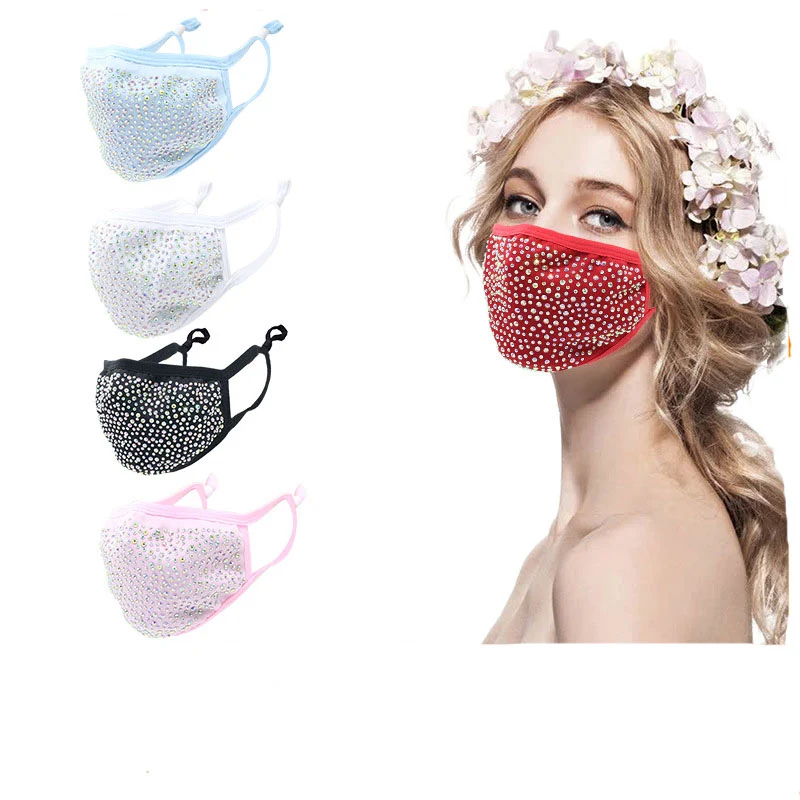 Bling Sequin Mask Crystal Masquerade Face Mask w/ Adjustable Ear Loop 1