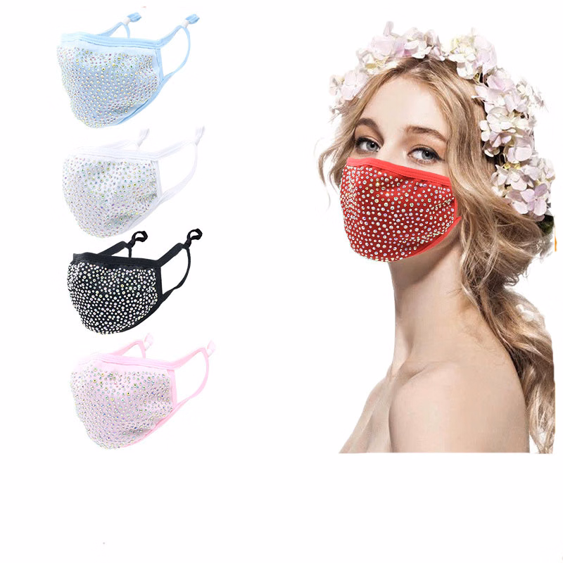 Bling Sequin Mask Crystal Masquerade Face Mask w/ Adjustable Ear Loop