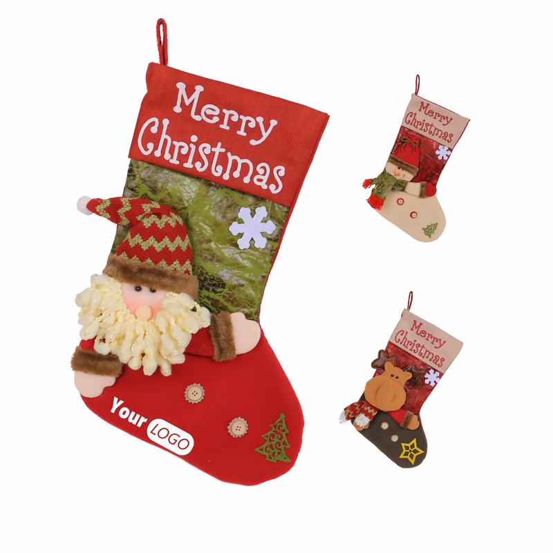 Polyester Big Head Doll Thickened Christmas Socks