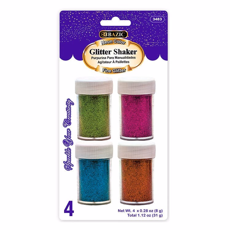 Neon Glitter Shakers - 4 Pack Assorted
