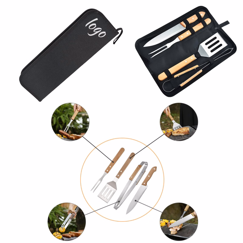 Wooden Handle BBQ Grill Tools Set