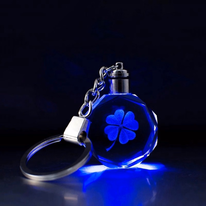 LED Light Octagon Crystal Key Chain
