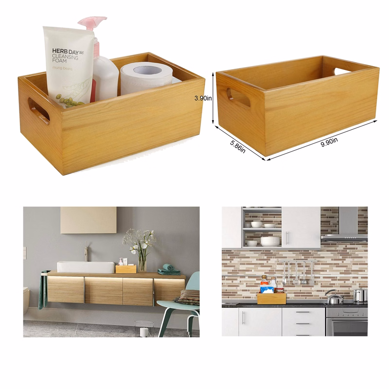 9.9 x 3.86 x 5.86 Inches Pine Wood Organizer Open Box