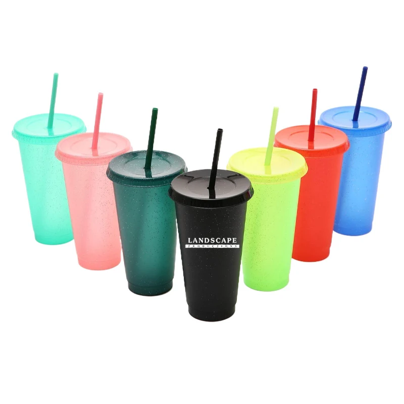 24 Oz Glitter Plastic Tumbler with Straw 1