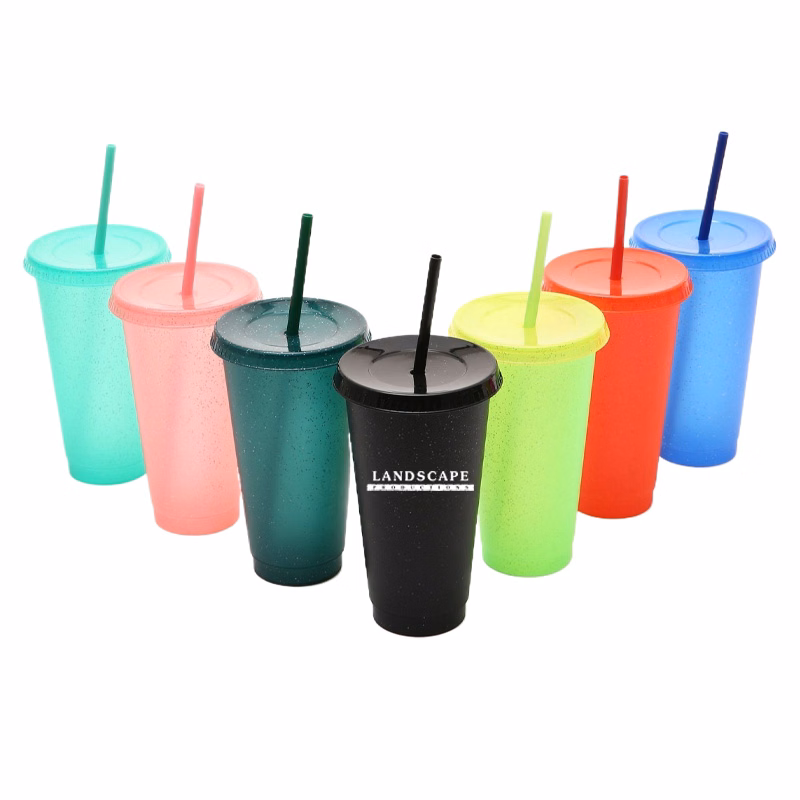 24 Oz Glitter Plastic Tumbler with Straw