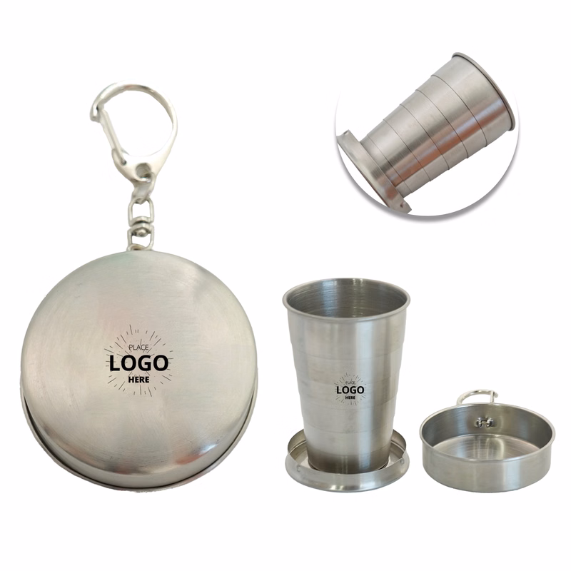 Extensible stainless steel wine glass with keychain
