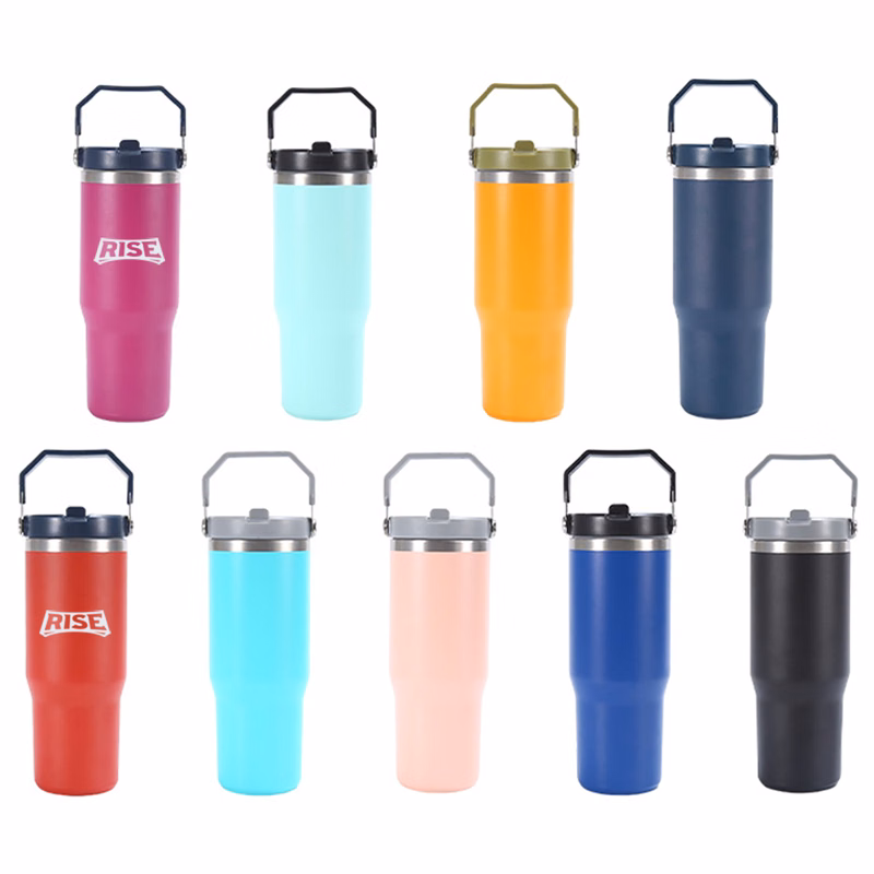 30 Oz. Vacuum Tumbler w/ Handle & Flip Straw Lid