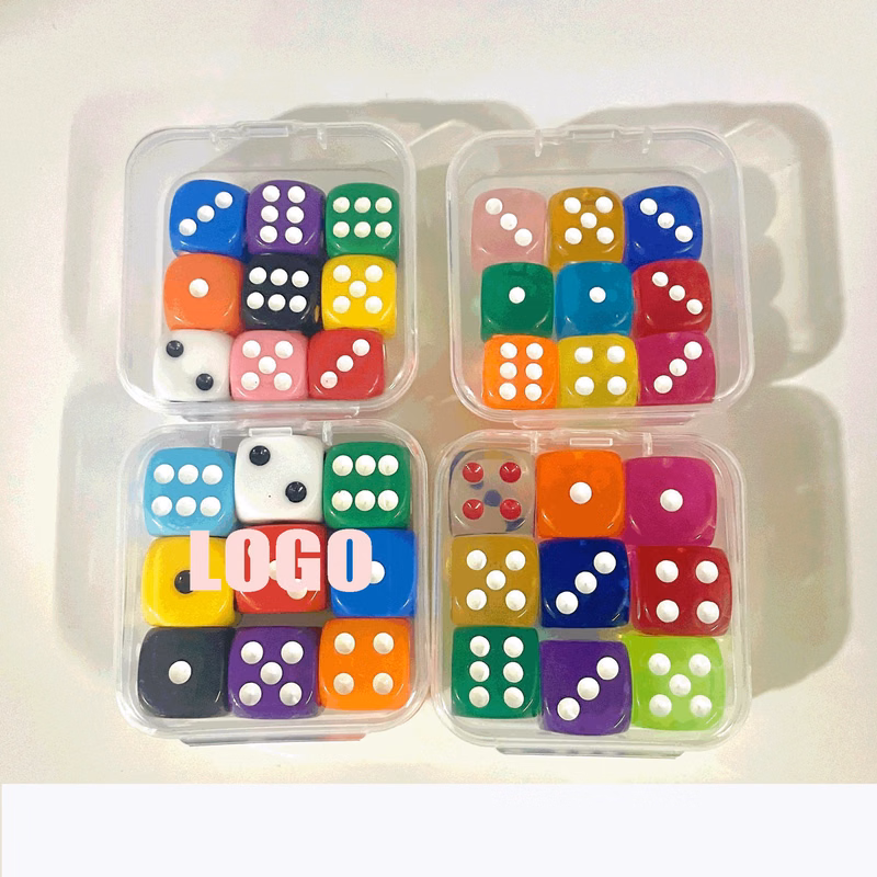 12pcs Dice Set / 6 Sided Translucent Colors Game Dice with Box