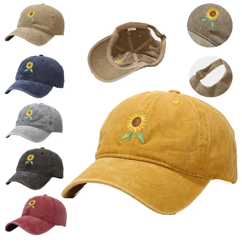 6 Panel Embroidery Baseball Cap Vintage Cotton Washed Hats 1