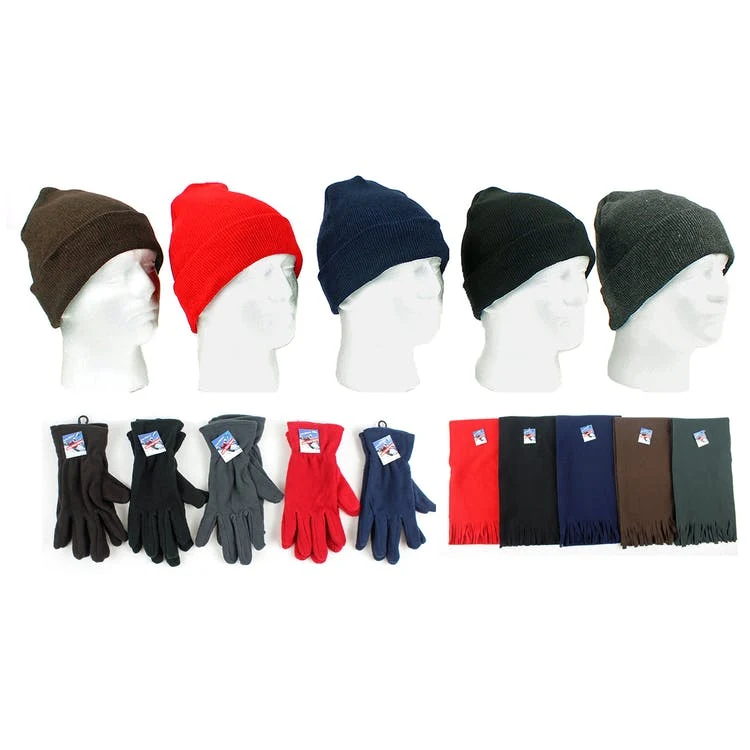 Winter Hat Gloves & Scarf Combos - Fleece Assorted 1