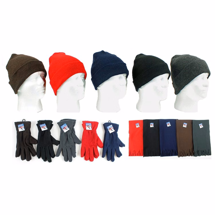Winter Hat Gloves & Scarf Combos - Fleece Assorted
