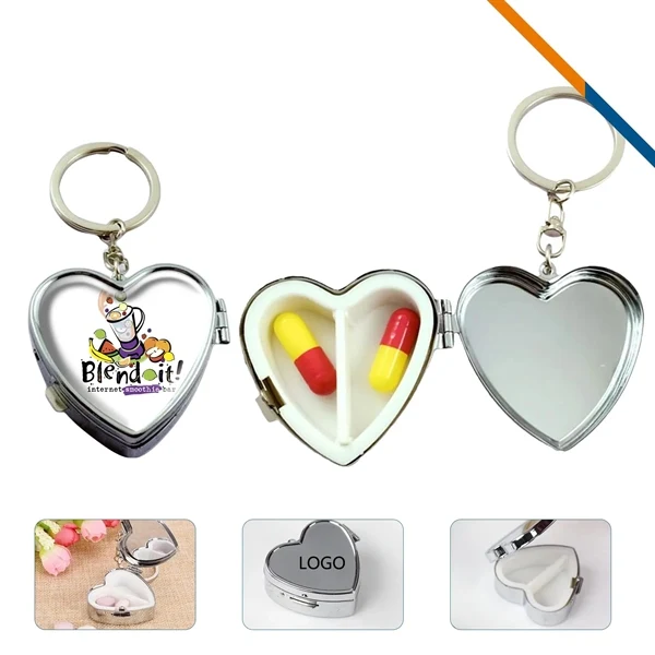 Custom Heart Shaped Stainless Steel Pill Box with Key Ring — Charming Travel Gift 1