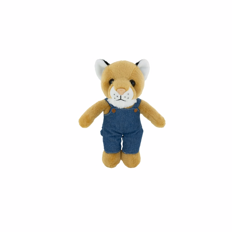 Plush Cougar with Denim Overalls