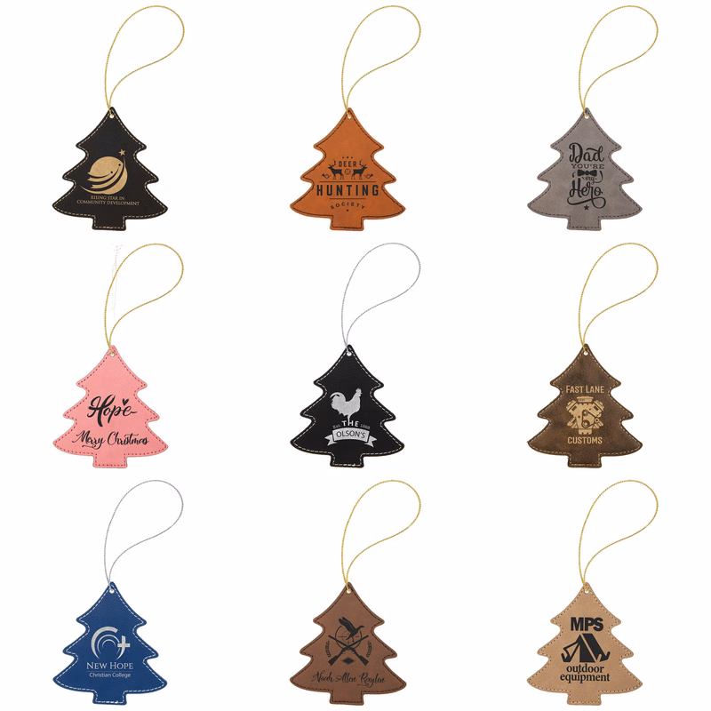 4" x 4.5" Laserable Leatherette Tree Ornament with Hanging String