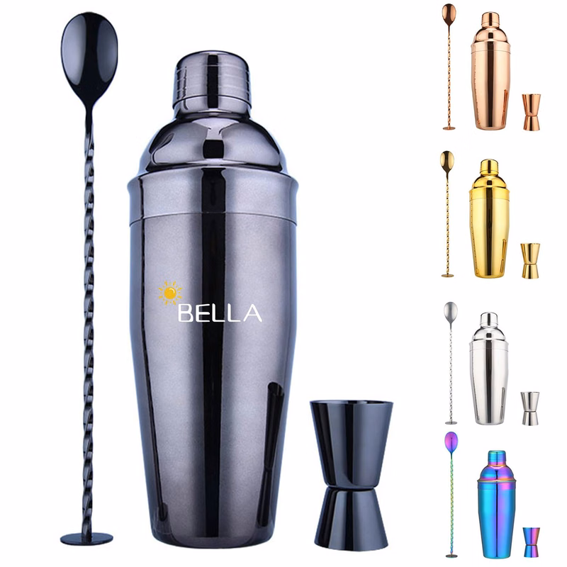 25oz Double-Wall Cocktail Shaker Jigger Mixing Spoon Set