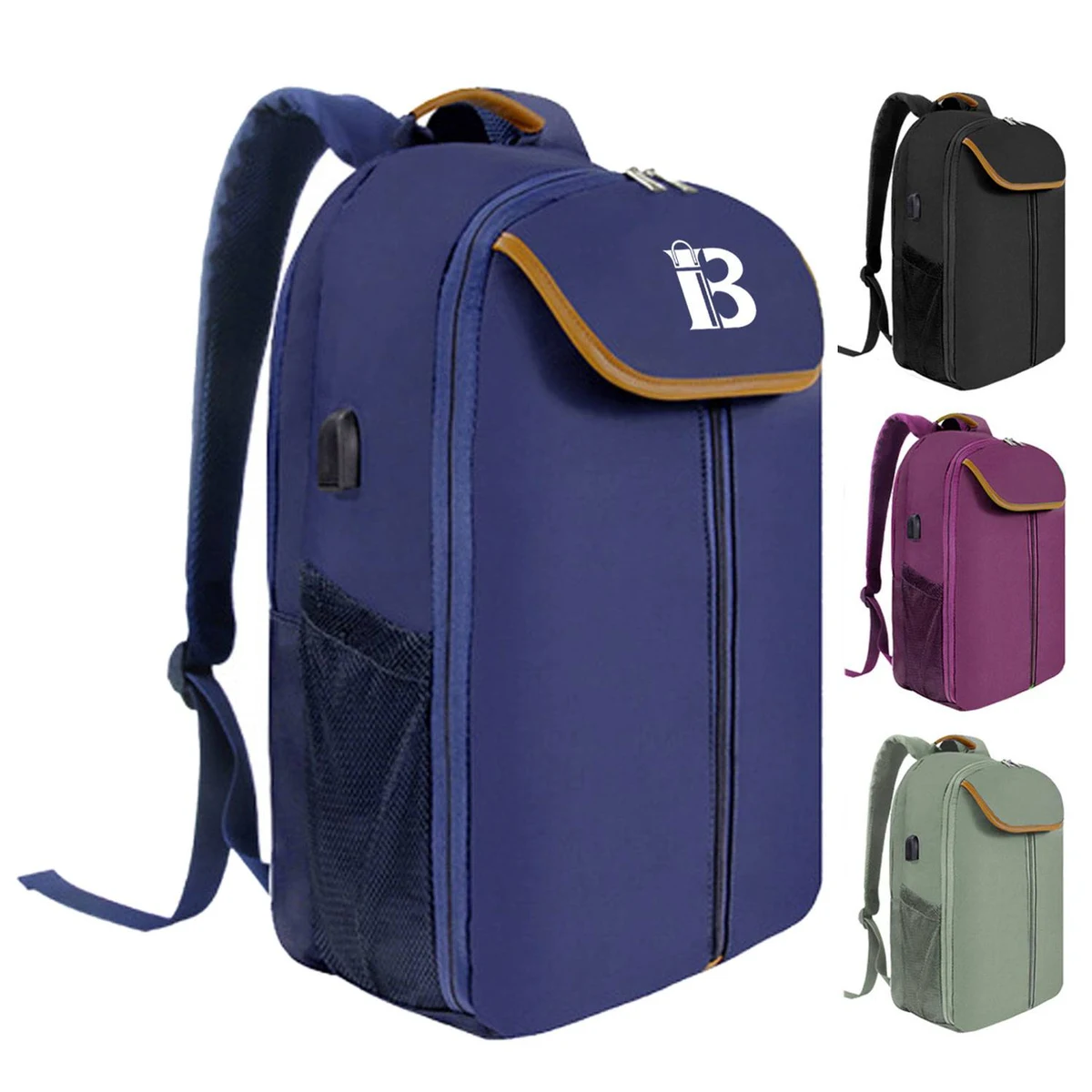 Double Zipper Nylon Backpack w/ USB Port 1