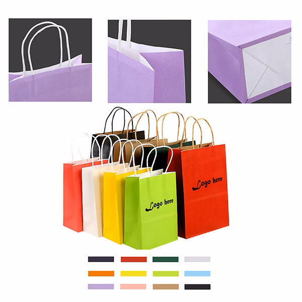 MOQ50 Coloured Kraft Paper Tote Bag For Eco-Friendly Promo