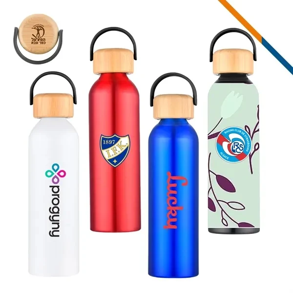 Custom 24 oz Recycled Aluminum Water Bottle with Bamboo Lid — Full-Color Eco Promotion, custom water bottle with logo imprint 1