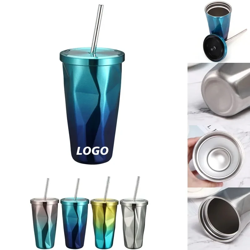 16oz Stainless Steel Tumbler with Lid and Straw 1