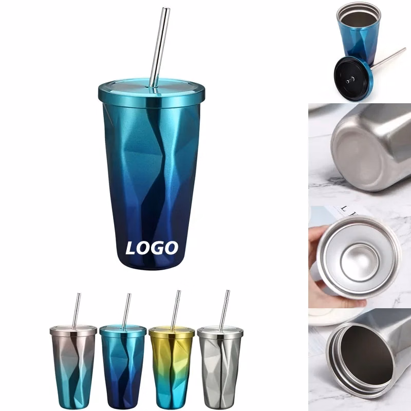 16oz Stainless Steel Tumbler with Lid and Straw