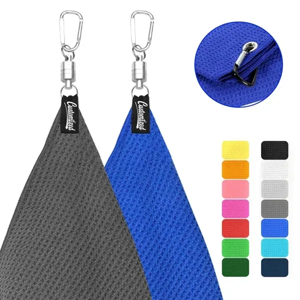 Custom Magnetic Waffle Golf Towel 15.75 Inch with Carabiner Clip — Golfer Promo 1