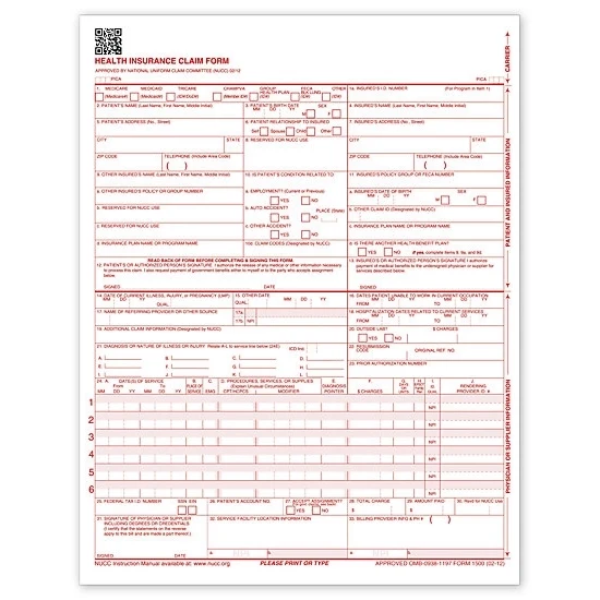 Claim Forms, Insurance, CMS-1500 Laser Sheet 1